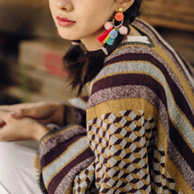 Buddha Stones Tybetański Szal Klasyczny Wzór Zimowy Przytulny Ciepły Szalik Podróżny Otulacz - image 14