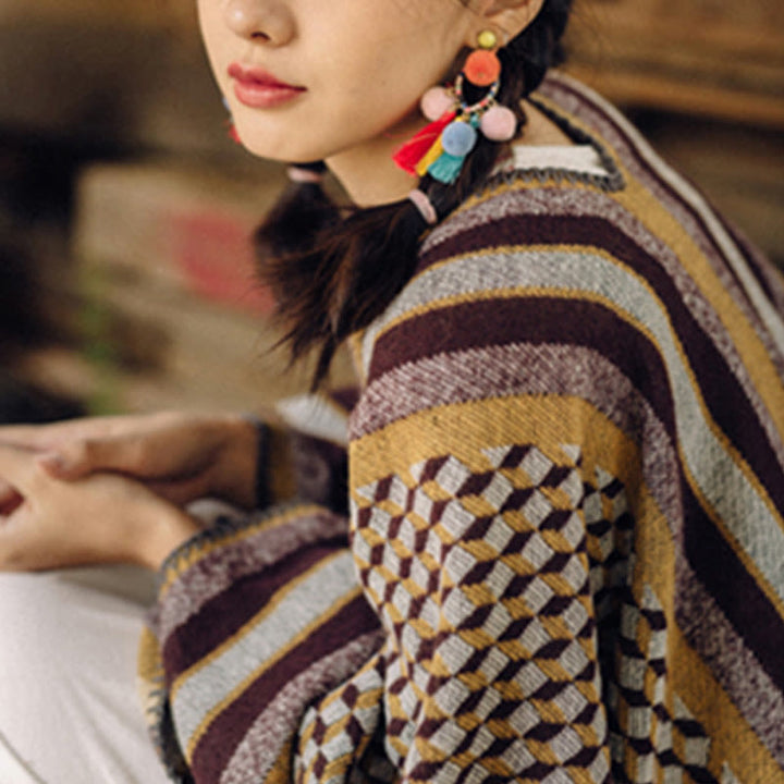 Buddha Stones Tybetański Szal Klasyczny Wzór Zimowy Przytulny Ciepły Szalik Podróżny Otulacz - image 14