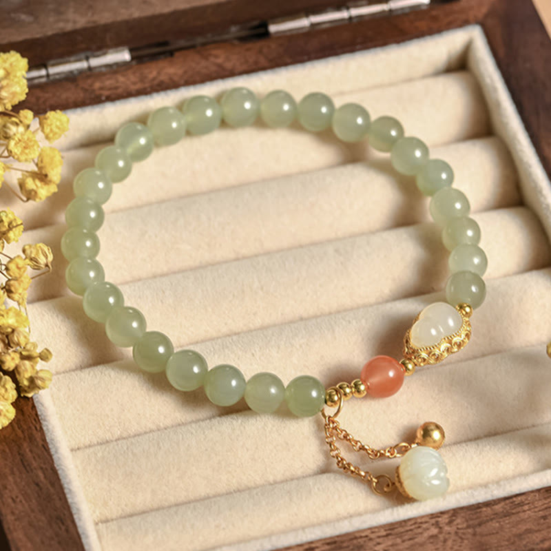 Bransoletka ze srebra próby 925 Hetian Jade Gourd Lotus Abundance Luck