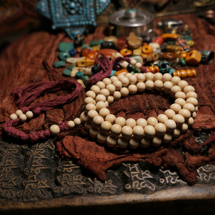 Buddha Stones 108 Mala Koraliki Abelia Biflora Drewno Odpędzające Złe Duchy Mala Nadgarstek