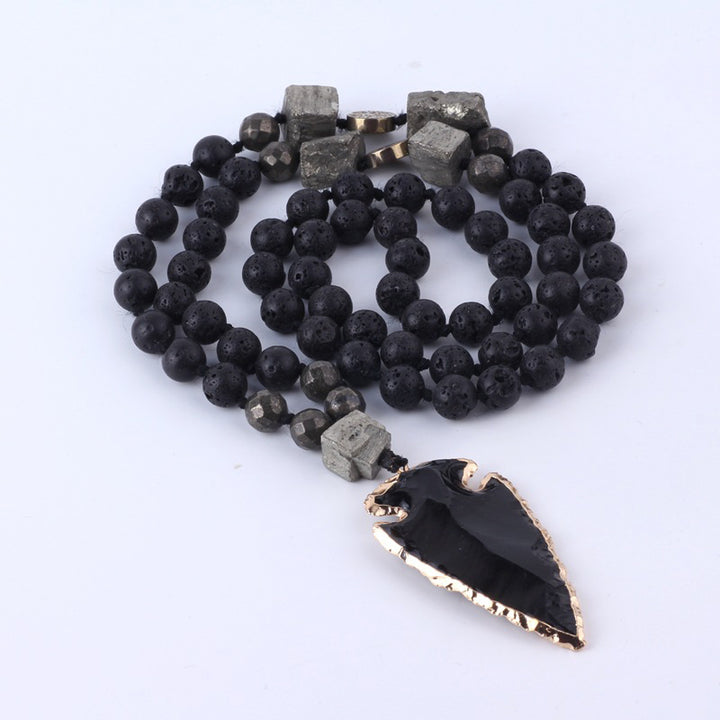 Buddha Stones Naturalny Naszyjnik z Lawy Skała Joga Medytacja Strzała Wisiorek