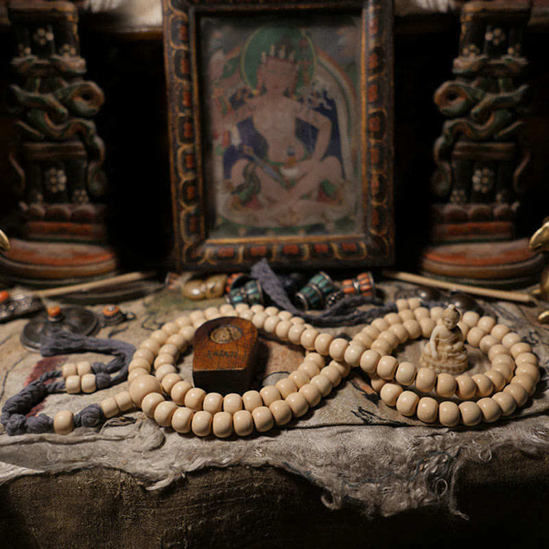 Buddha Stones 108 Mala Koraliki Abelia Biflora Drewno Odpędzające Złe Duchy Mala Nadgarstek