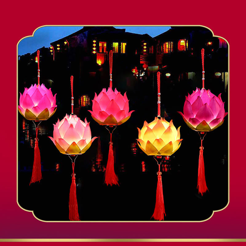 Buddha Stones DIY Kwiat Lotosu Smok Latarnia Lampa Tassel Dekoracja