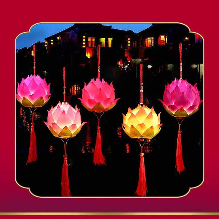 Buddha Stones DIY Kwiat Lotosu Smok Latarnia Lampa Tassel Dekoracja
