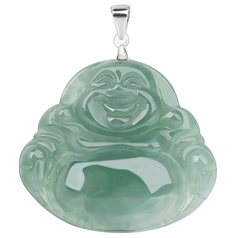 Naszyjnik z Buddha Stones Śmiejący się Budda z jadeitu, ochrona spokoju, stal tytanowa, łańcuszek - image 9
