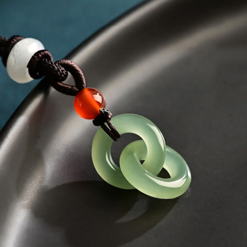 Buddha Stones Naturalny Hetian Cyan Jade Biały Jade Podwójna Klamra Pokoju Naszyjnik Sukces Wisiorek - image 3