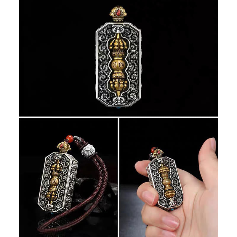 Buddha Stones Tybetańskie Om Mani Padme Hum Rzeźbione Dorje Vajra Obrotowy Wzór Lotosu Naszyjnik z Liną Czystości Wisiorek