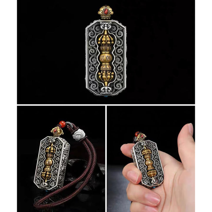 Buddha Stones Tybetańskie Om Mani Padme Hum Rzeźbione Dorje Vajra Obrotowy Wzór Lotosu Naszyjnik z Liną Czystości Wisiorek