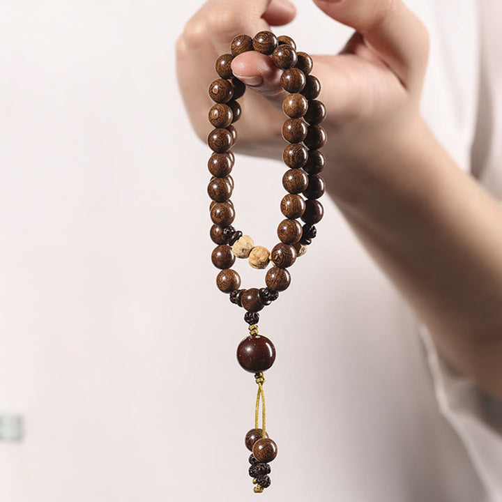 Buddha Stones Sandałowe Małe Liście Czerwonego Sandału Bodhi Nasiona Oczyszczające Bransoletka Podwójnie Owijana