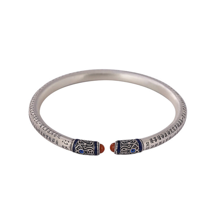 Buddha Stones 999 Srebro Sterlingowe Sutra Serca Grawerowana Czerwona Agatowa Bransoletka Ochronna Bangle