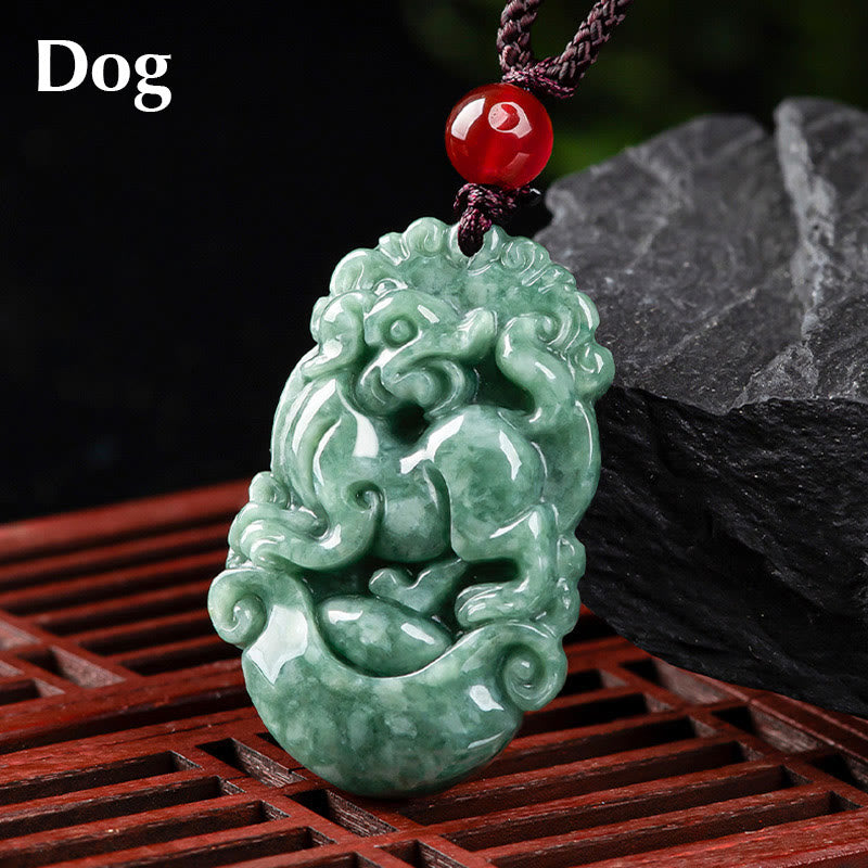 Buddha Stones Naturalny Jadeit 12 Chiński Zodiak Naszyjnik Wisiorek Dobrobytu - Pies - image 24