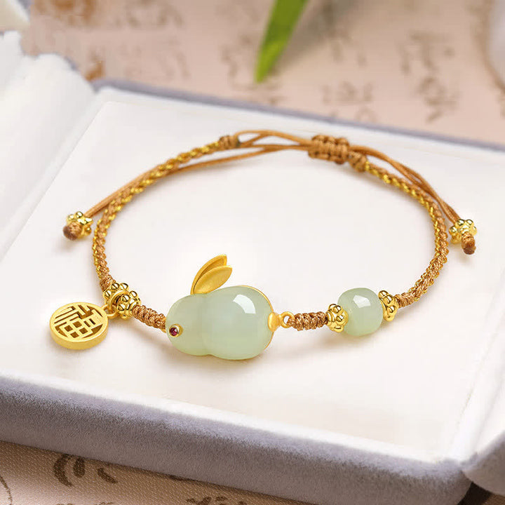 Buddha Stones Rok Królika Hetian Jade Szczęście Błogosławieństwo Bogactwo Bransoletka sznurkowa