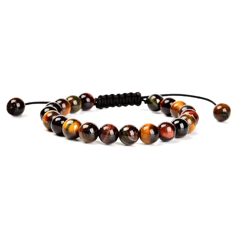 Buddha Stones Naturalna moc uzdrawiania Kamień szlachetny Kryształowe koraliki Unisex Regulowana bransoletka makrama - Wielokolorowe tygrysie oko - image 11