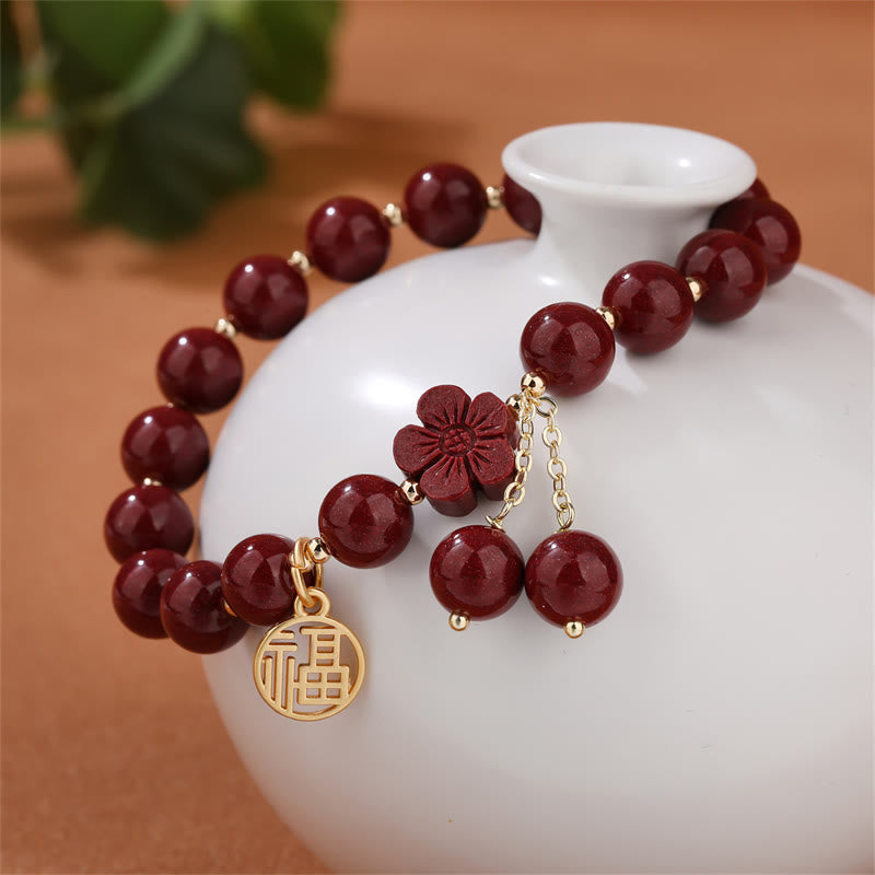 Bransoletka z błogosławieństwem kwiatów wiśni z Buddha Stones w kształcie cynobru Fu