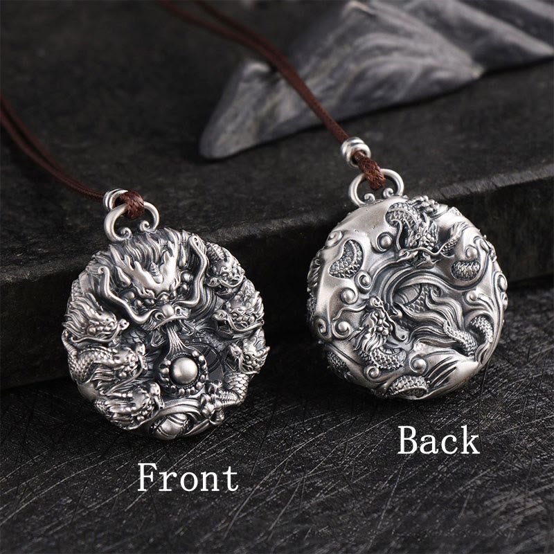 Buddha Stones 999 Srebro Sterling Dziewięć Smoków Bawiących Się Perłą Szczęście Ochrona Naszyjnik Wisiorek