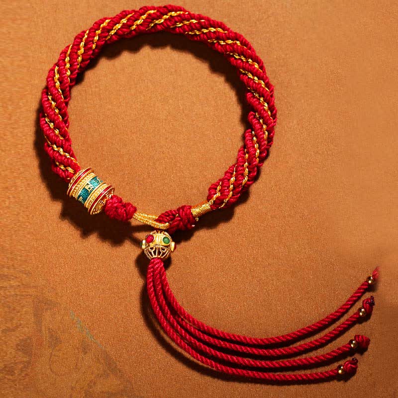 Buddha Stones Tybetańskie Ręcznie Robione Szczęście Thangka Koło Modlitewne Charm Bransoletka ze Sznurka