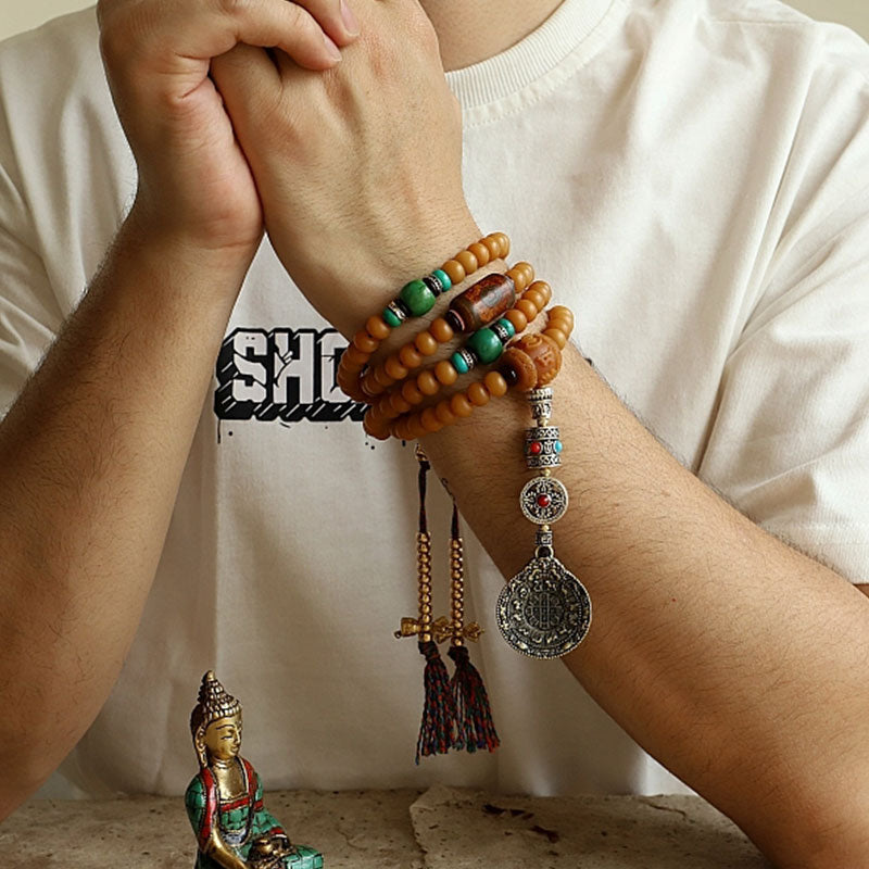 Buddha Stones Tybet 108 Mala Koraliki Bodhi Seed Bagua Vajra Bransoletka bogactwa