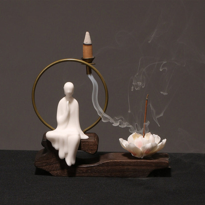Buddha Stones Ceramiczny Lotos Uzdrawiająca Medytacja Kadzielnica Dekoracja