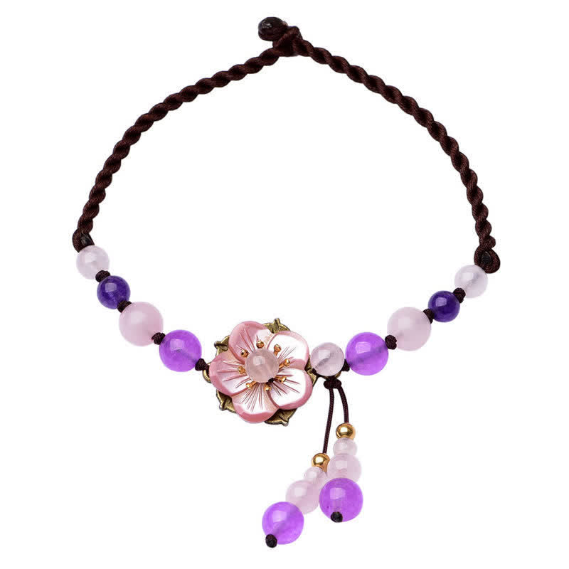 Buddha Stones Naturalny Ametyst Różowy Kryształ Kwarcowy Charm Lucky Healing Anklet
