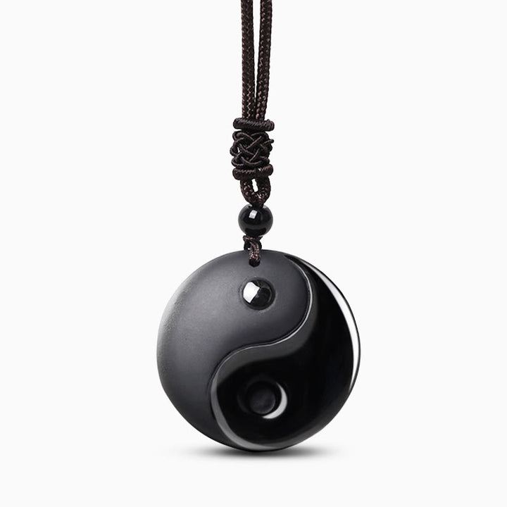 Buddha Stones Czarny Obsydian Taoizm Pięć Świętych Gór Dziewięcioznakowa Mantra Rzeźbiony Oczyszczający Naszyjnik Wisiorek Yin Yang - image 3