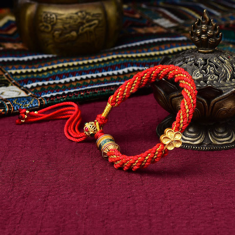 Buddha Stones Tybet Ręcznie Robione Pięć Bogów Bogactwa Szczęścia Thangka Amulet Koło Modlitewne Kwiatowy Urok Bransoletka Z Tkanego Sznurka