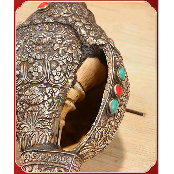 Tybetańska ręcznie robiona naturalna Shankha z ośmioma pomyślnymi symbolami, muszla Conch, szczęśliwa dekoracja domu - image 8