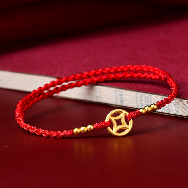 Buddha Stones Miedziana Moneta Siła Pleciona Bransoletka Sznurkowa Anklet