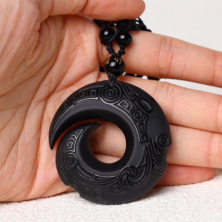 Buddha Stones Naturalny Czarny Obsydian Lód Obsydian Siła Naszyjnik Wisiorek