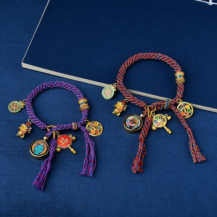 Tybetańska Zielona Tara Zakiram Bogini Bogactwa Thangka Szczęścia Bransoletka ze Sznurka Warkoczowego