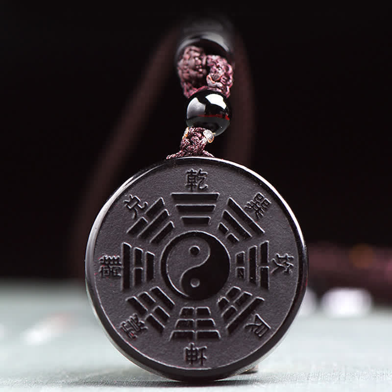 Buddha Stones Czarny Obsydian Bagua Yin Yang Siła Naszyjnik Wisiorek - image 3
