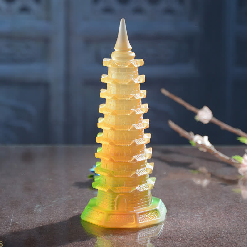 Buddha Stones Wieża Feng Shui Wenchang Ręcznie robiona kryształowa pagoda Liuli Art Piece Luck Dekoracja biura domowego - image 8