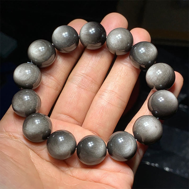 Bransoletka ochronna z naturalnego obsydianu i Buddha Stones w kolorze srebra