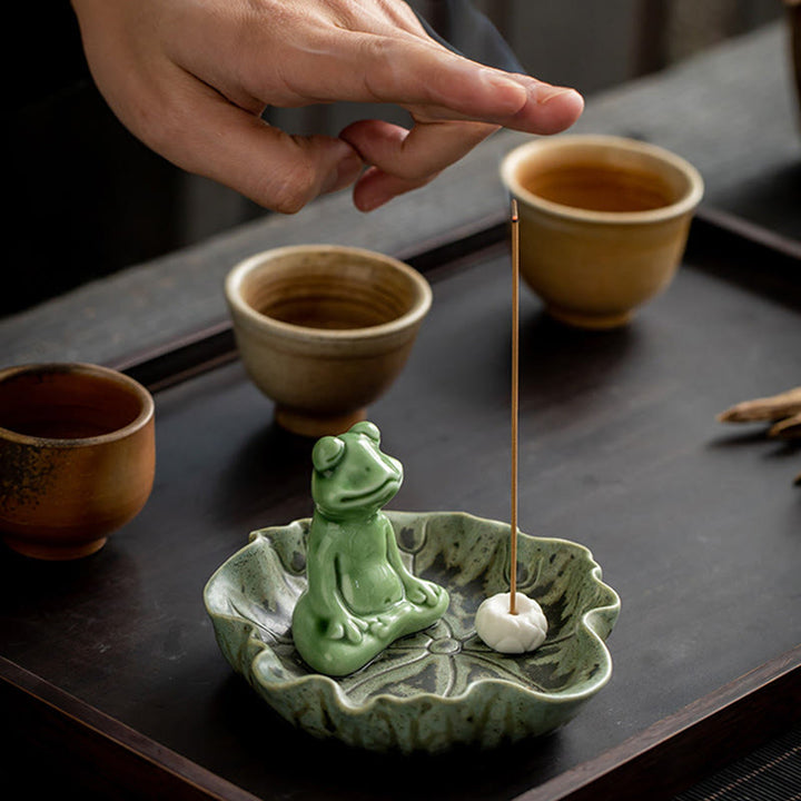 Buddha Stones Liść Medytacja Żaba Wzór Uzdrawiający Ceramiczny Kadzielnica Dekoracja