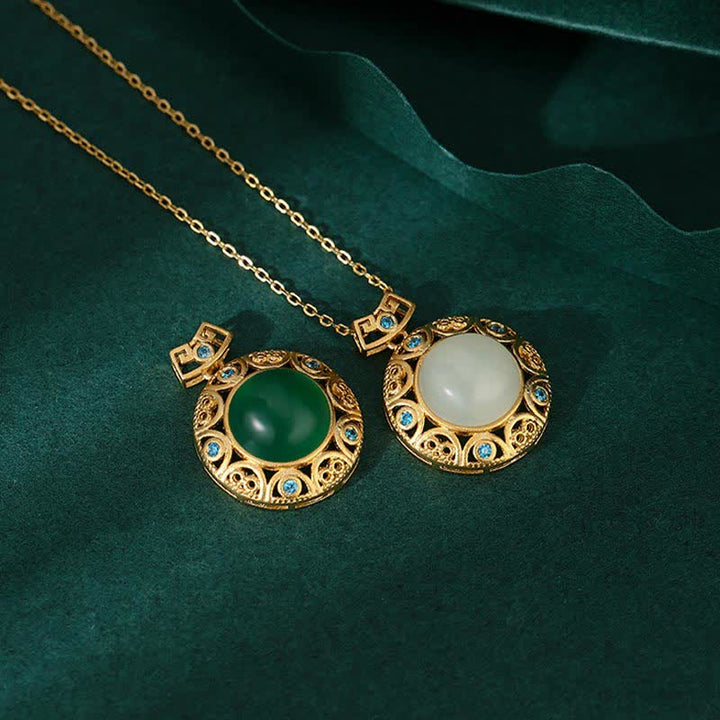 Naszyjnik ze srebra próby 925, zielony chalcedon, hetian, biały jadeit, siła