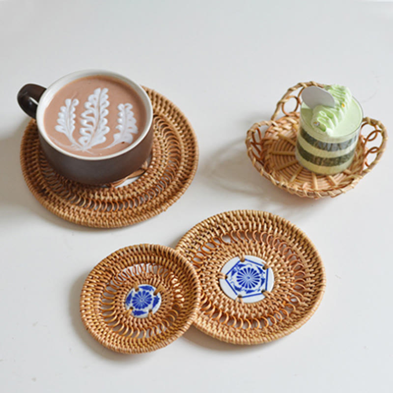Ceramiczny Kwiatowy Wzór Rattanowy Podkładka Pod Kubek Pod Filiżankę - image 3