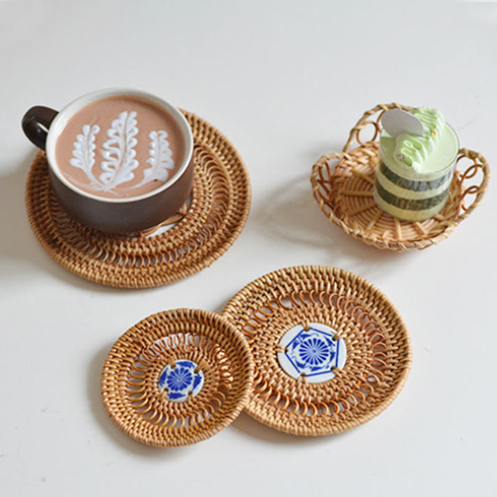 Ceramiczny Kwiatowy Wzór Rattanowy Podkładka Pod Kubek Pod Filiżankę - image 3