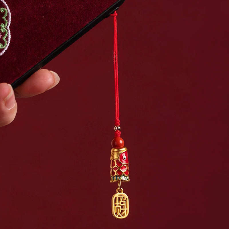 Buddha Stones Koi Ryba Cynober Przyciągający Bogactwo Życzenie Ruyi Urok Szczęścia Telefon Wiszący Dekoracja