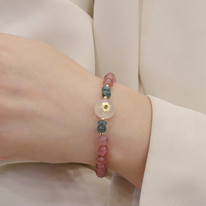 Bransoletka lecznicza Buddha Stones Natural Truskawkowy Kwarc Chalcedon Jade