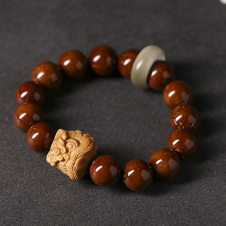 Bransoletka z Buddha Stones Fioletowe Nasiona Bodhi Tańczący Lew Mądrość