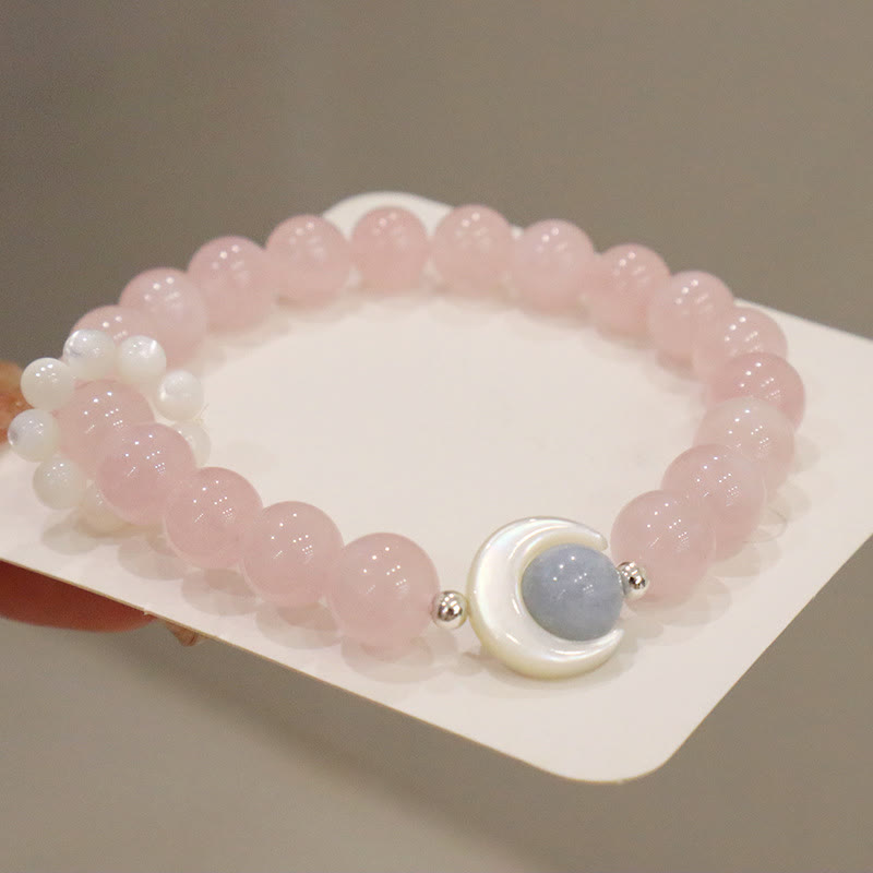 Buddha Stones 925 Srebro Sterling Naturalny Ametyst Akwamaryn Różowy Kryształ Kocie Oko Uzdrawiająca Bransoletka Półksiężyc