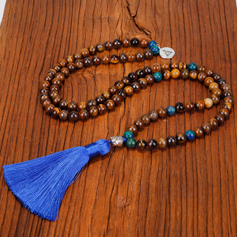 Buddha Stones 108 Mala Koraliki Tygrysie Oko Budda Siła Bransoletka Naszyjnik Wisiorek