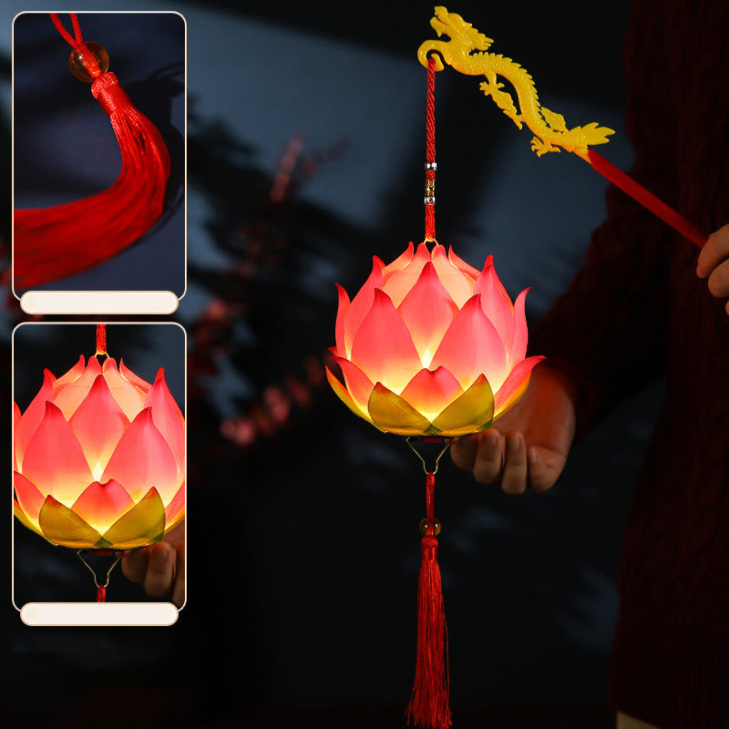 Buddha Stones DIY Kwiat Lotosu Smok Latarnia Lampa Tassel Dekoracja