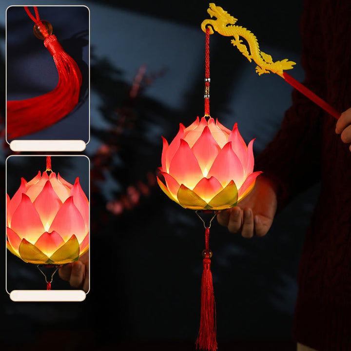 Buddha Stones DIY Kwiat Lotosu Smok Latarnia Lampa Tassel Dekoracja