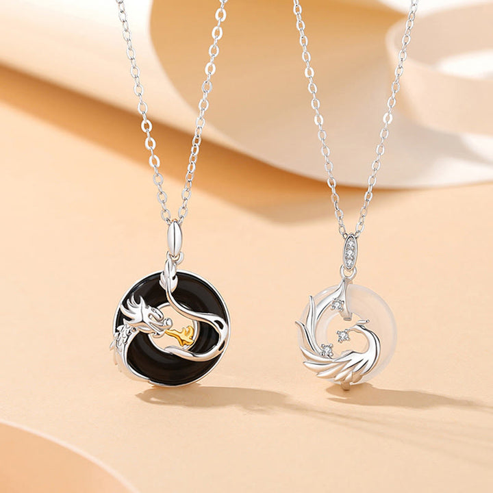 Buddha Stones 925 Srebro Sterling Rok Smoka Naturalny Czarny Onyks Chalcedon Smok Feniks Klamra Pokoju Ochrona Naszyjnik Wisiorek - image 0