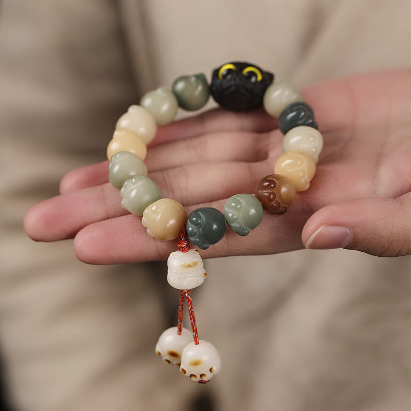 Buddha Stones Naturalne Nasiona Bodhi Ładna Łapa Drewno Hebanowe Szczęście Kot Mądrość Bransoletka - image 11