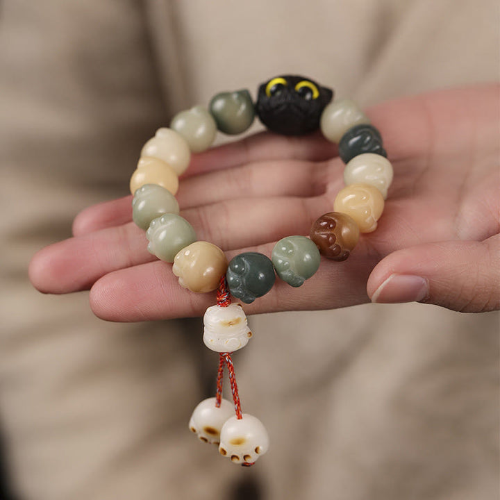 Buddha Stones Naturalne Nasiona Bodhi Ładna Łapa Drewno Hebanowe Szczęście Kot Mądrość Bransoletka - image 11