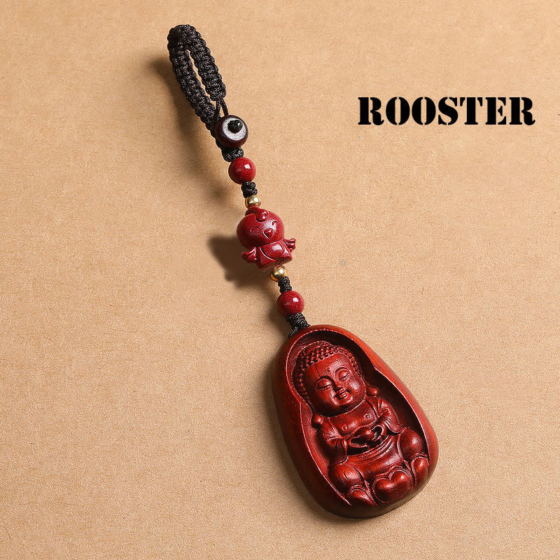 Buddha Stones Mały liść Czerwony Sandałowiec Budda Cynober Chiński Zodiak Amulet Ochrona Brelok