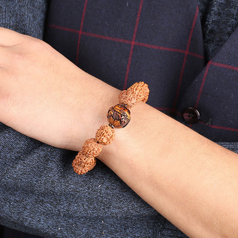 Buddha Stones Tybet Rudraksha Bodhi Seed PiXiu Miedziana Moneta Bogactwo Szczęście Bransoletka