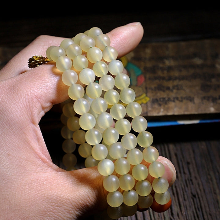 Buddha Stones 108 Mala Koraliki Tybetański Owczy Róg Bursztyn Bransoletka Szczęścia