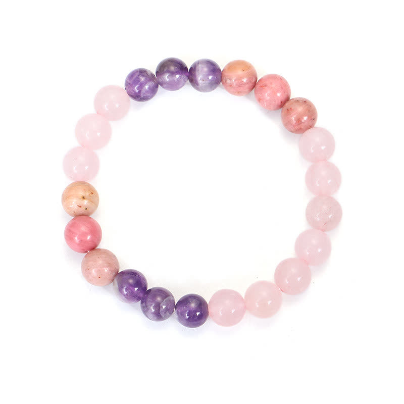 Buddha Stones 108 Mala Beads Ametyst Różowy Kwarc Duchowe Uzdrawiające Bransoletka z Chwostem